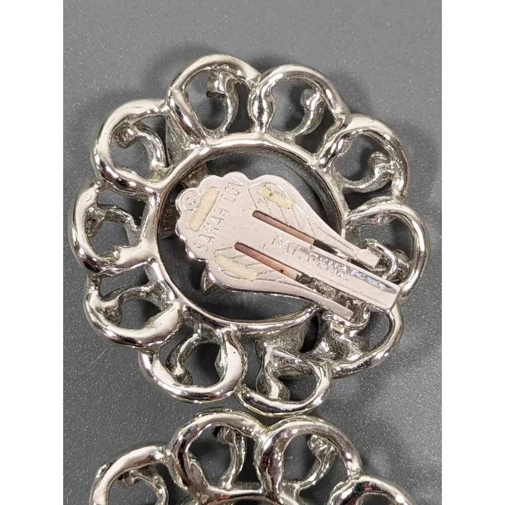 Vintage Sarah‎ Coventry Silver Tone Scroll Round Statement Clip On Earrings